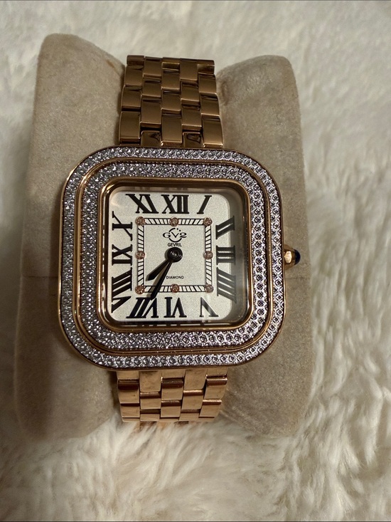 Gevril Jewelry - Gold Crystal-Trim Square Dial Women's Bracelet Watch